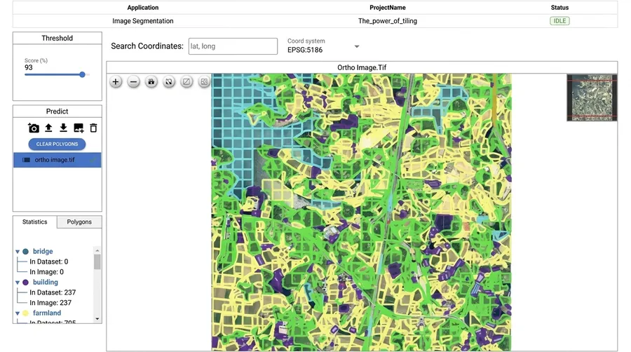 Vision platform concept showing image segmentation and a map workspace